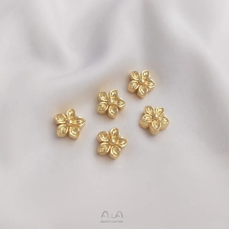 14K Gold Color Peach Blossom Beads, Transfer Beads, Handmade DIY Bracelets Earrings Necklaces, Jewelry, Loose Beads Accessories.