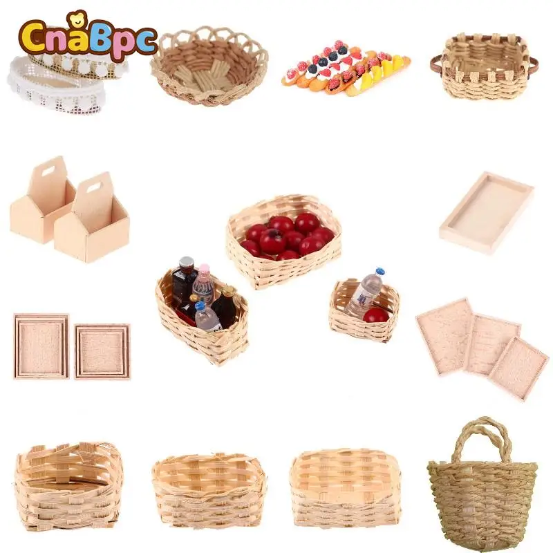 1/12 Dollhouse Miniature Storage Tray Storage Basket Model Furniture Vegetable Fruit Bread Food Storage Kitchen Accessories Toys