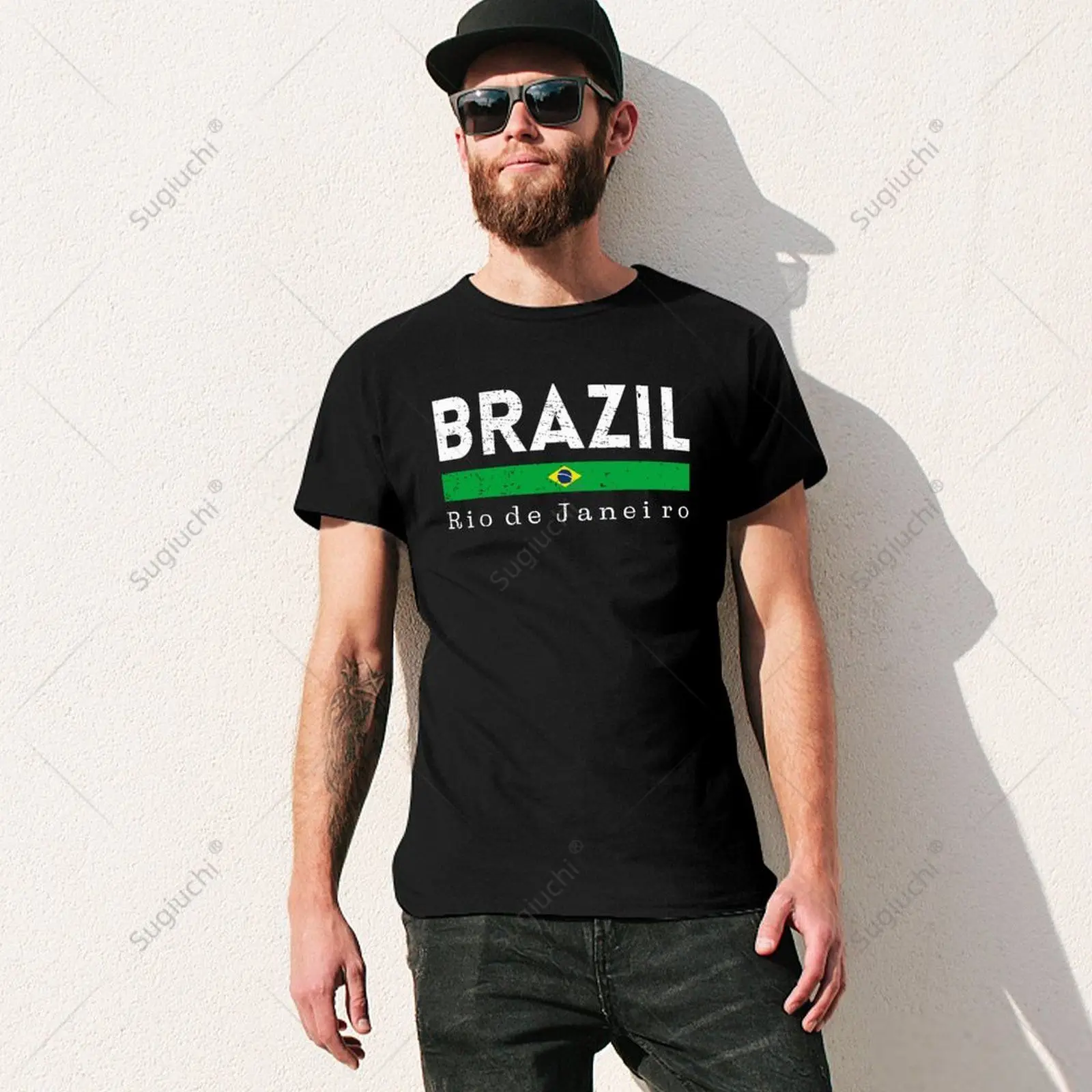 Unisex Men Vintage Brazil Flag Matching Souvenirs from Rio De Janeiro Tshirt Tees T Shirts Women Boys 100% Cotton T-Shirt