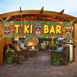 Aloha Tiki Bar Banner Decoration Hawaiian Luau Yard Sign Outdoor Party Backdrop