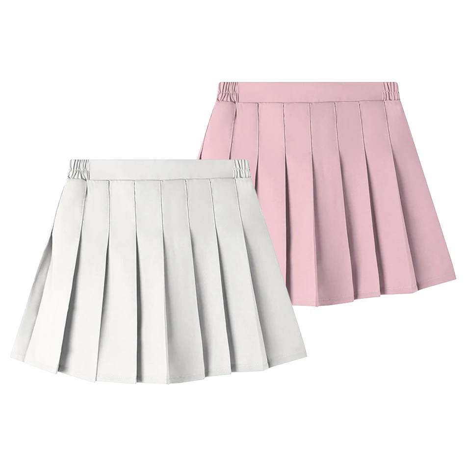 Children Summer Skirts Korean Preppy Style Solid Color Pleated High Waist A-Line with Elastic Waistband for Girls Leisure Wear