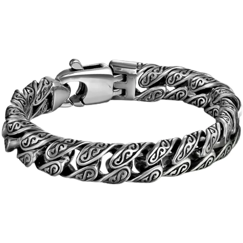 HX Upgraded Version of Personalized Tang Grass Pattern Bracelet Men\'s Thick Section Boys Hip-hop Street Hipster Fashion Women