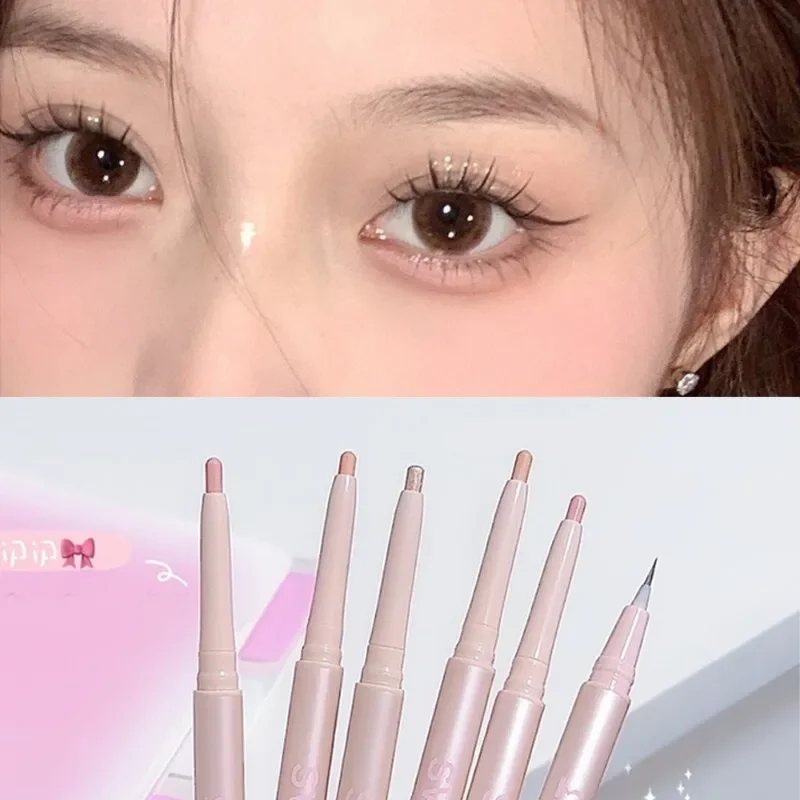 Eyeliner Glitter 2-in-1, kosmetik rias tongkat Highlighter coklat pensil mata cepat kering 2-in-1