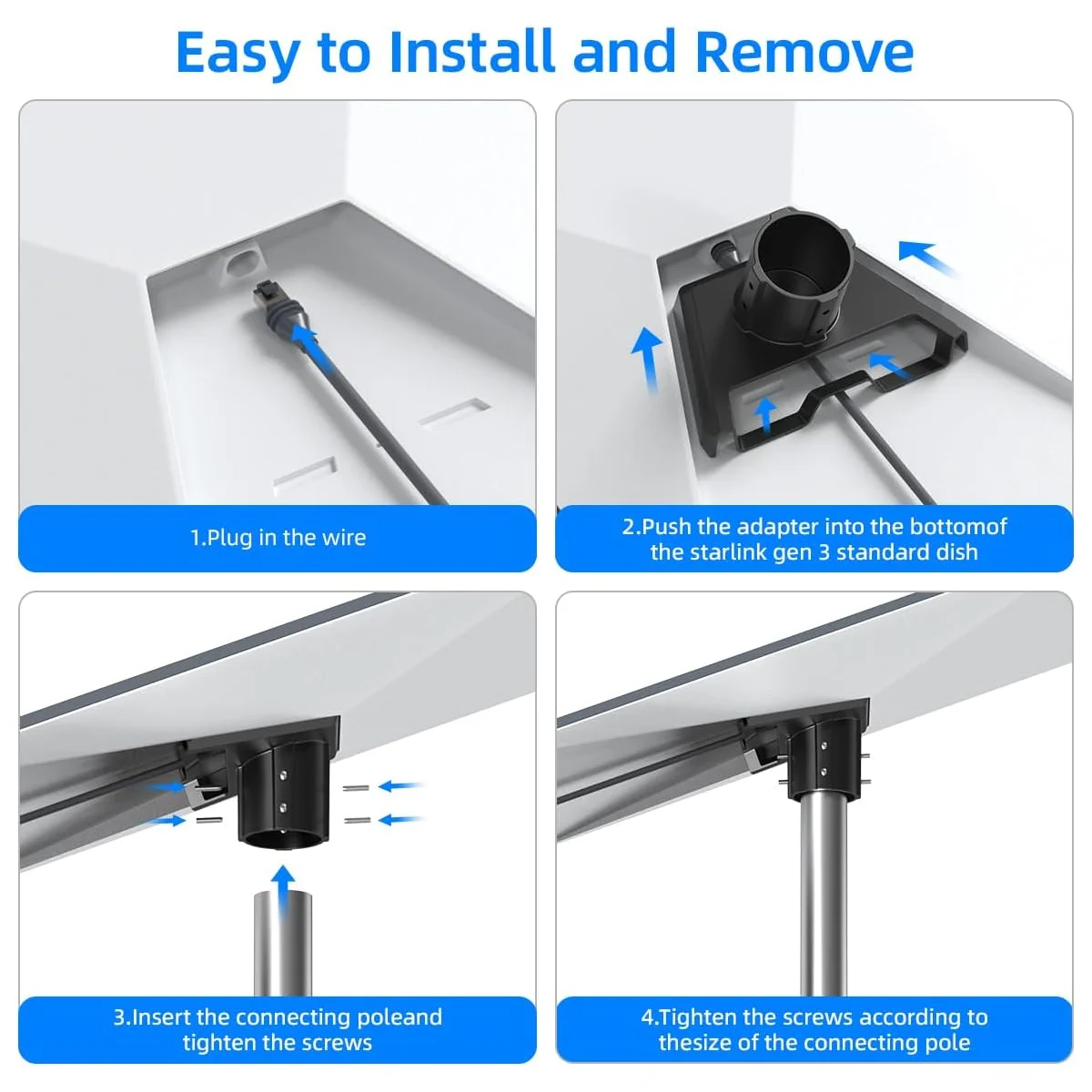 For Starlink Gen 3 Pipe Adapter Mounting Kit Accessories Pole Mount Compatible with STARLINK Standard Dish V3 Kickstand Dishy