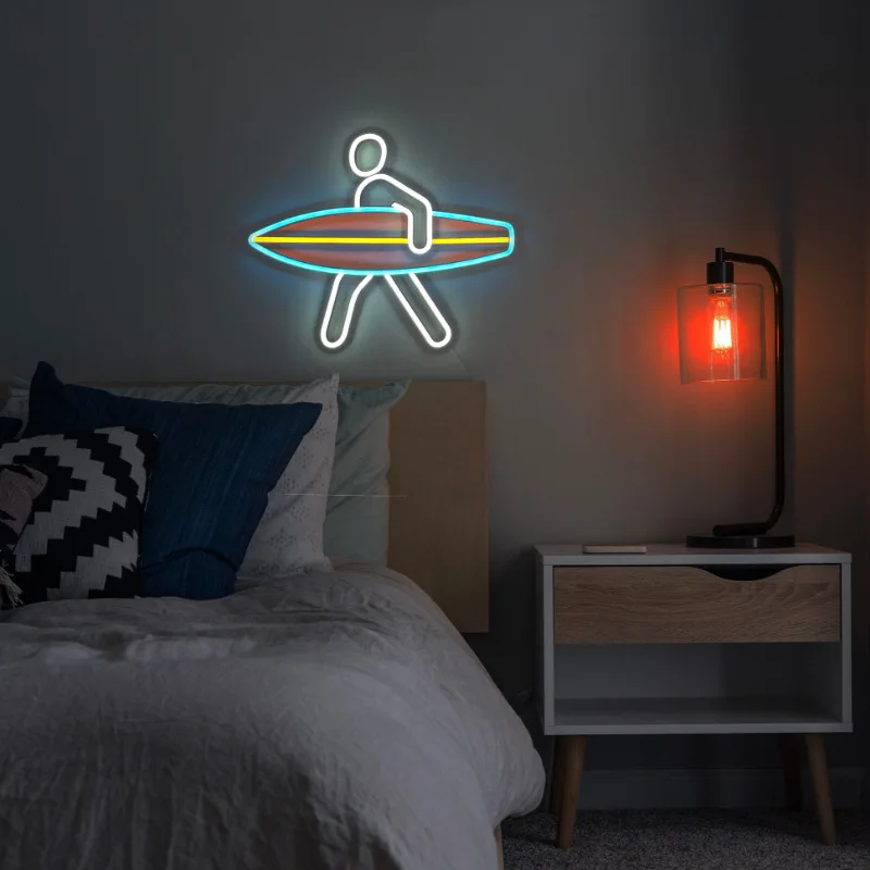 Imagem -04 - Surfer Neon Sign Light Figura de Ação Led Modelagem Nightlight Decoração Personalizada do Logotipo do Negócio Parede do Quarto do Miúdo Party Shop com Dimmer