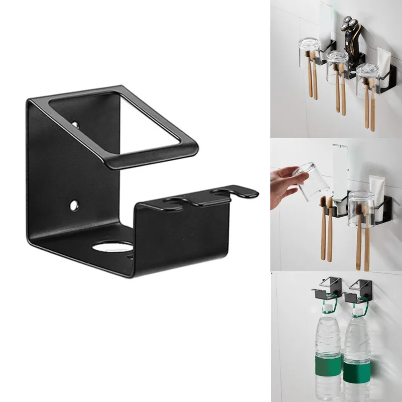 Self-adhesive Wall Mount Stainless Steel Toothbrush Holder Punch-free Toothpaste Organizer Mouthwash Cup Stand Bathroom Tools