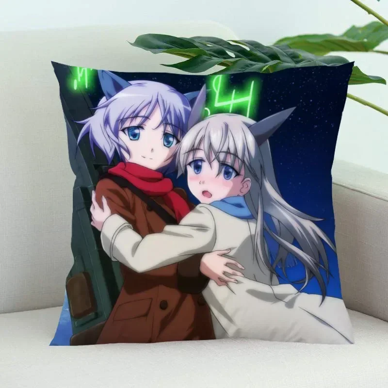 Strike Witches Pillow Cover Bedroom Home Office Decorative Pillowcase Square Zipper Pillow Cases Satin Soft