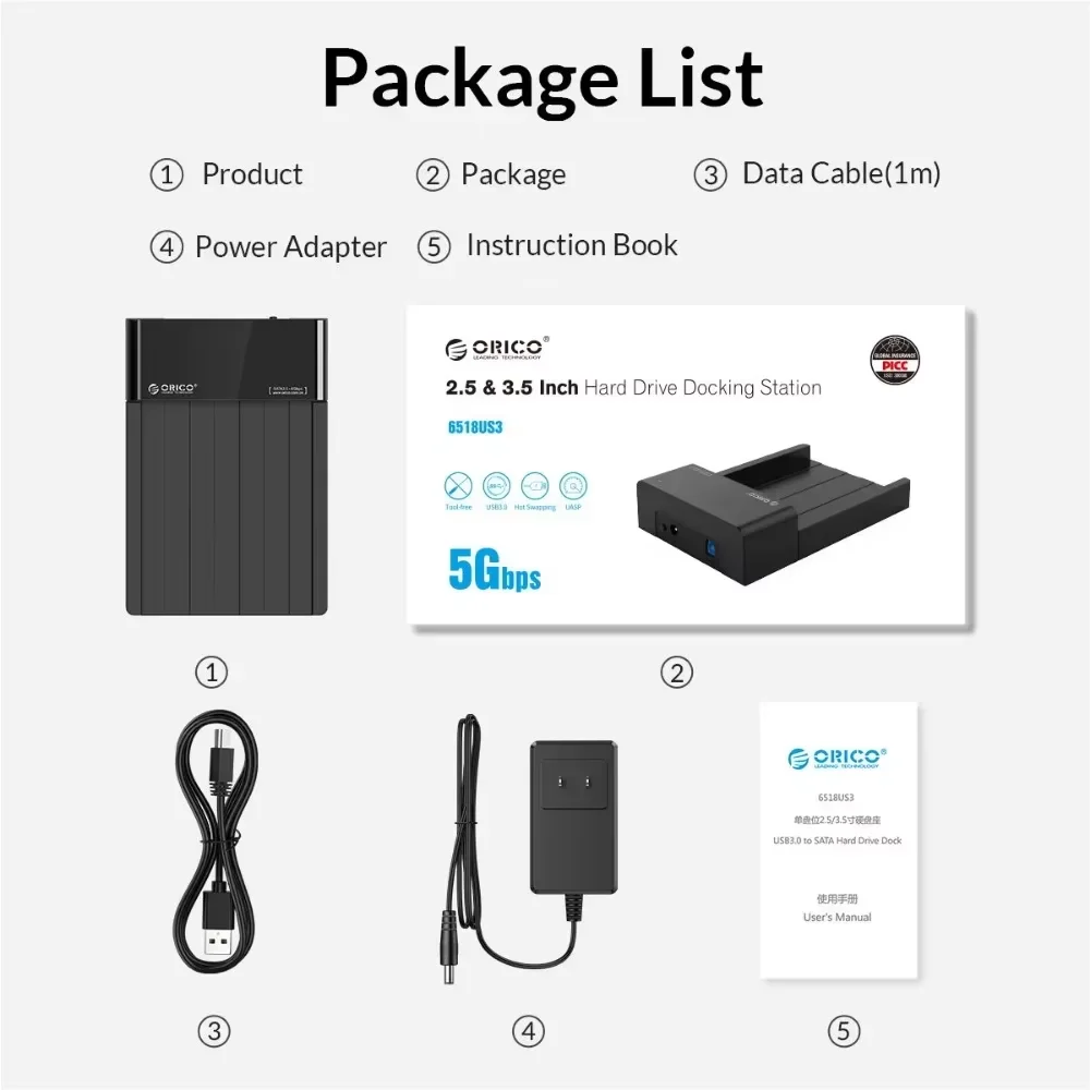ORICO Festplattengehäuse 2,5 und 3,5 Zoll USB 3.0 SATA 5 Gbit/s Festplattengehäuse für SSD HDD Externe Festplattengehäuse Unterstützung UASP 18 TB