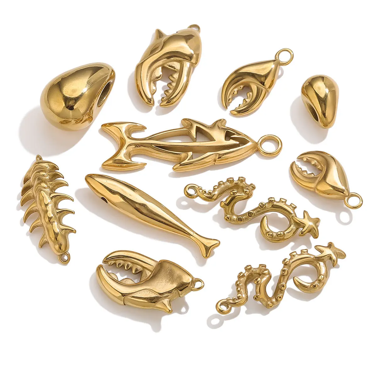 Yori 5 peças de fundição de aço inoxidável animal marinho polvo tubarão caranguejo pingente de ouro série oceano diy colar pulseira joias