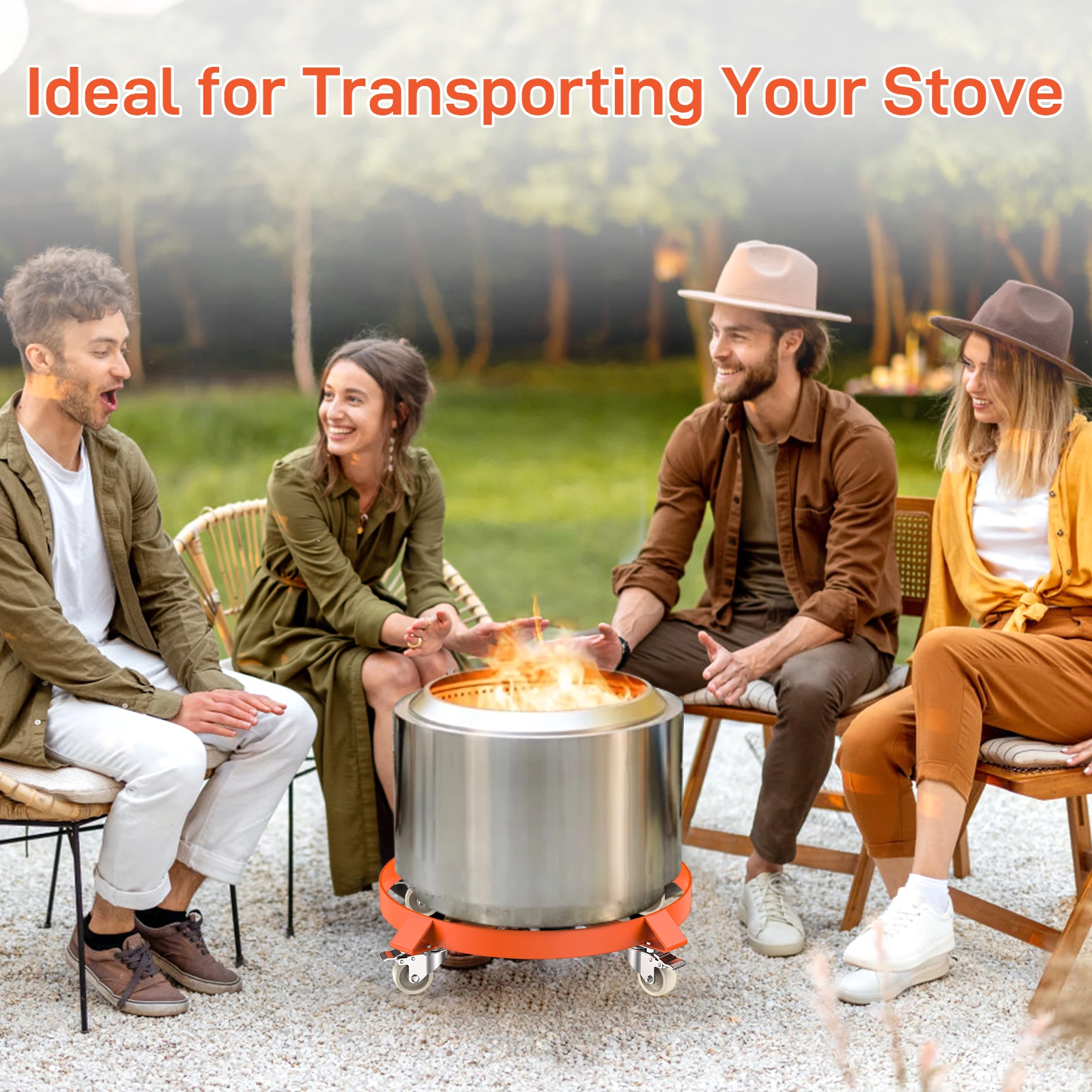 Wózek do beczek 208-litrowych (55 galonów), wytrzymały wózek do beczek z 4 kółkami, udźwig 454 kg (1000 LBS), wózek do koszy na śmieci, nie odchylający się, pomarańczowy, rozmiar S