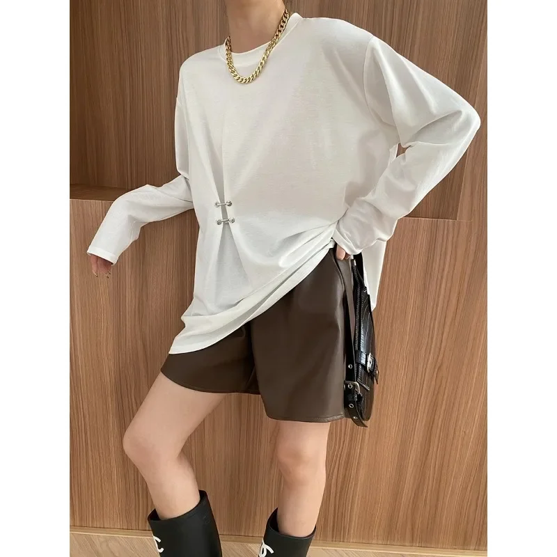 Irregular deconstruction style loose casual large T-shirt bottoming shirt with pin shape