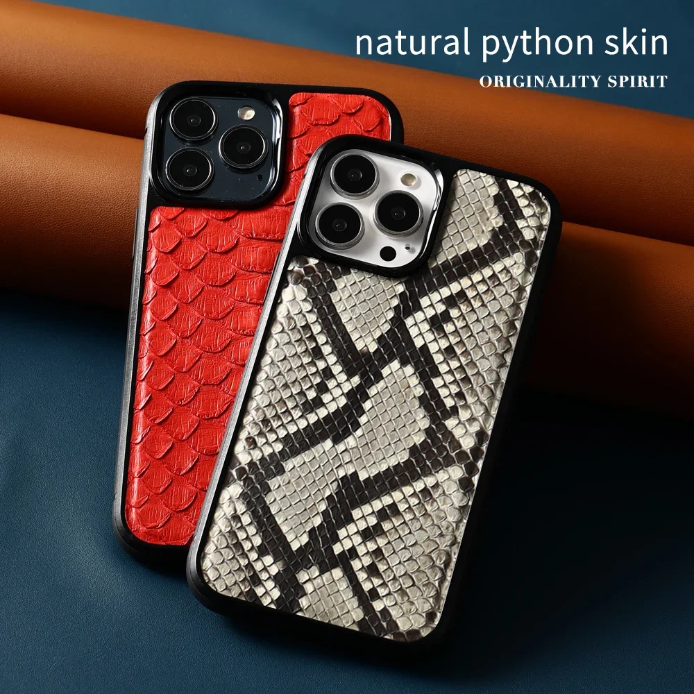 

Military Genuine Python Skin Armor Case For iPhone 16 15 14 Pro Max 13 12 Heavy Duty Real Snakeskin Leather Military Back Cover