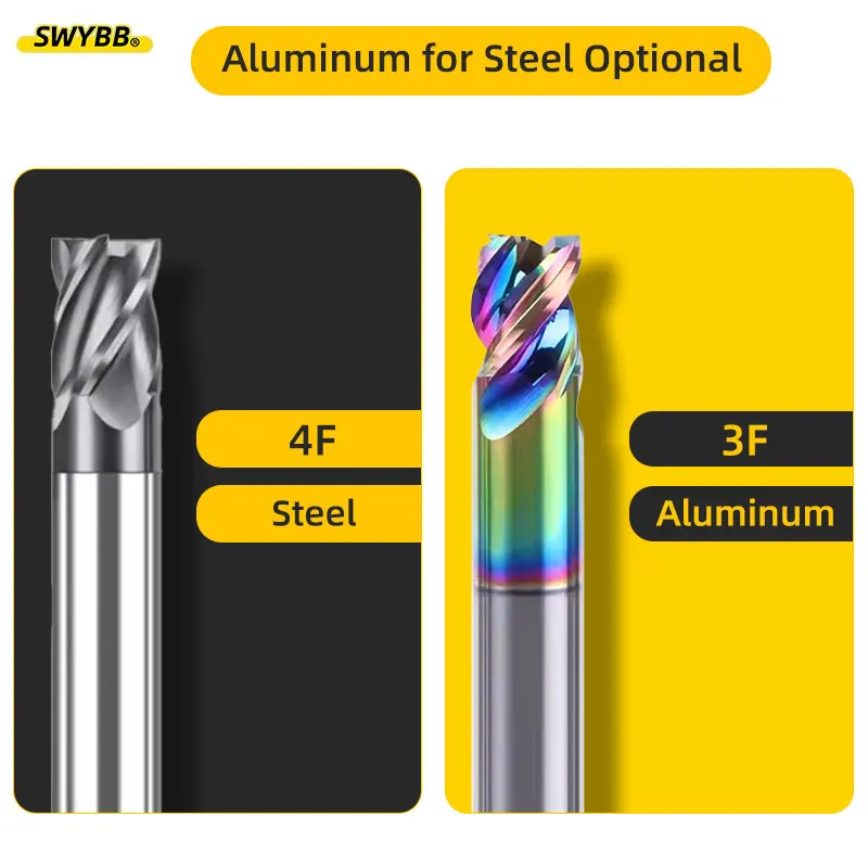 SWYBB End Mill Short Cutting Length CNC Milling Cutter Aluminum Metal Iron Steel High Feed 1mm-12mm