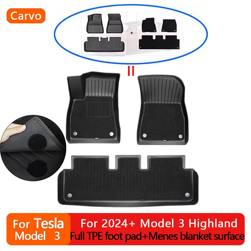 

Для 2024 + Tesla Model 3 Highland Коврик для ног Передний и задний коврик в багажник TPE Водонепроницаемые устойчивые к атмосферным воздействиям коврики для верхнего и нижнего слоя