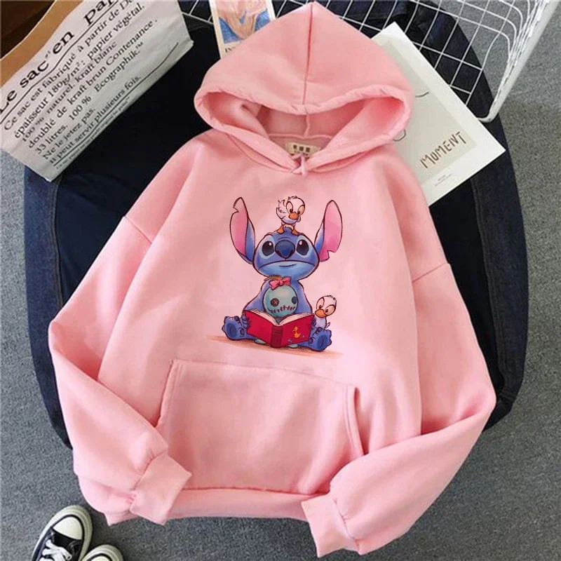 Hoodie wanita gambar kartun anime, Hoodie wanita, pakaian pasangan, Hoodie Disney Lilo & Stitch, pakaian wanita modis Y2K musim gugur dan musim dingin