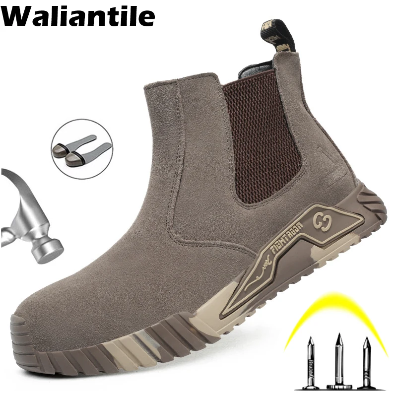 

Waliantile Men Welding Safety Boots For Puncture Proof Industrial Working Shoes Male Anti-smashing Indestructible Work Boots Man