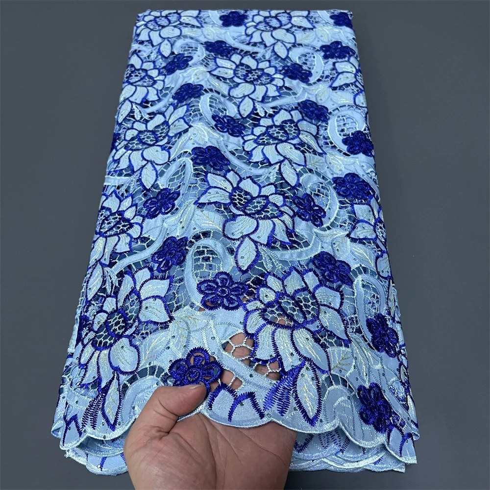 

African Nigerian Latest 2025 Guipure Embroidery Sequins Tulle Lace Fabric High Quality for Sewing Dresses 5Yards ZJ095