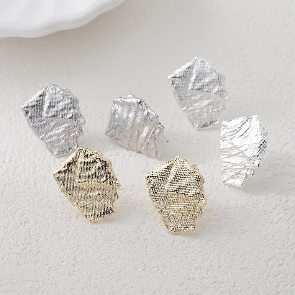 

2PCS Gold Plated Rough Texture Irregular Ear Studs Earrings Handmade Accessories Jewelry Findings DIY Making Supplies
