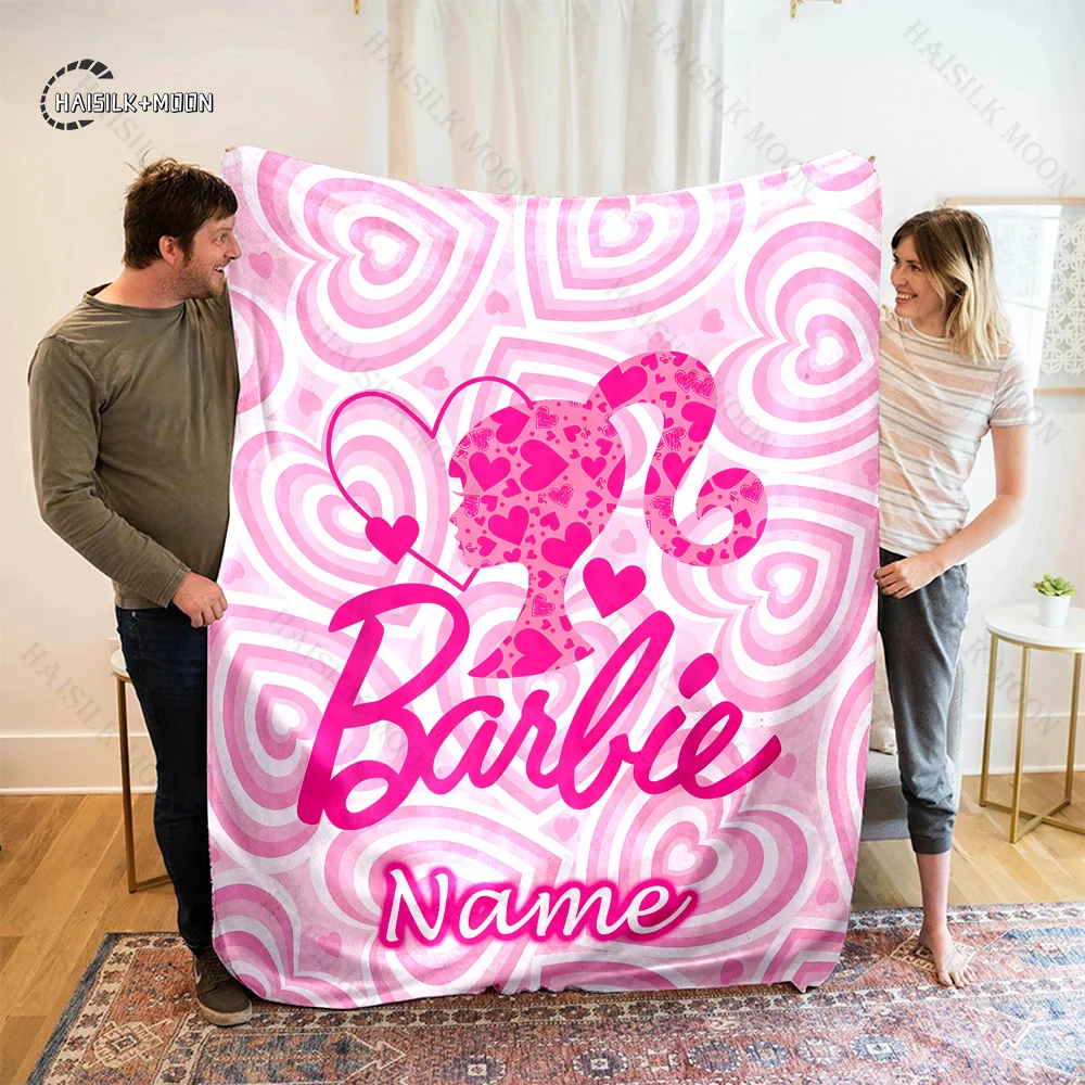 Customized Name Personalized Blanket Barbie Logo Printed Blanket Soft and Comfortable Home Travel Adult and Child Warm Blanket