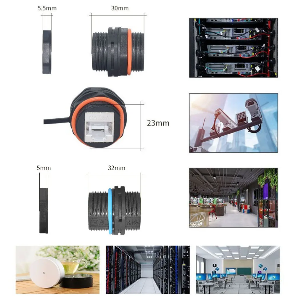 

RJ45 Network Connector Ethernet Double Pass Head CAT6/CAT6A IP68 Waterproof Outdoor Panel Mounting Wire Extension Connector