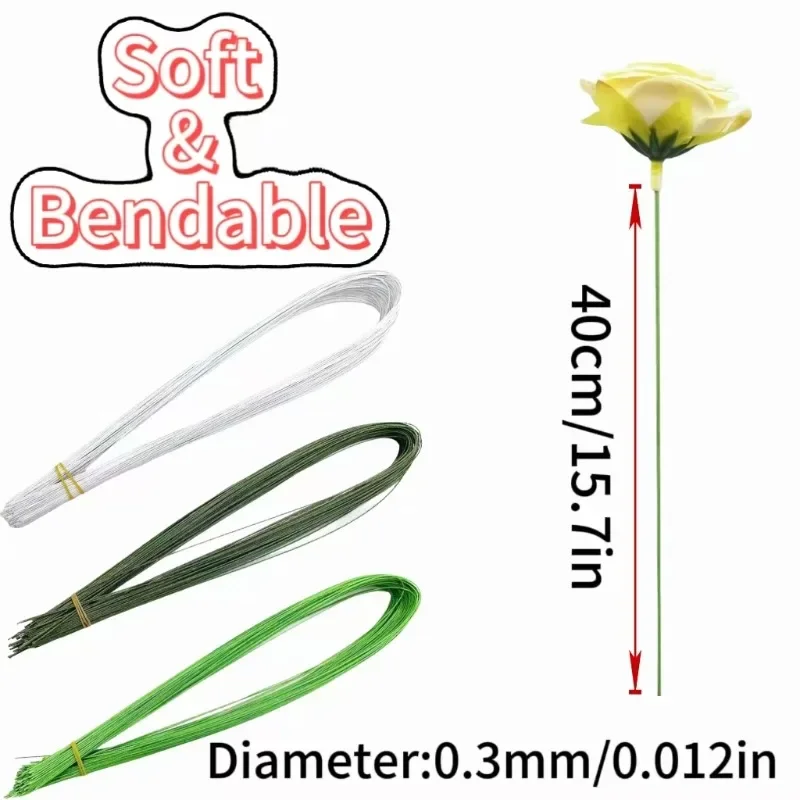100-600 Stück Blumendraht-Stiele Papierummantelter Eisendraht Künstliche Zweige DIY-Bastelzubehör für Blumenherstellung und Heimdekoration – Detail 1