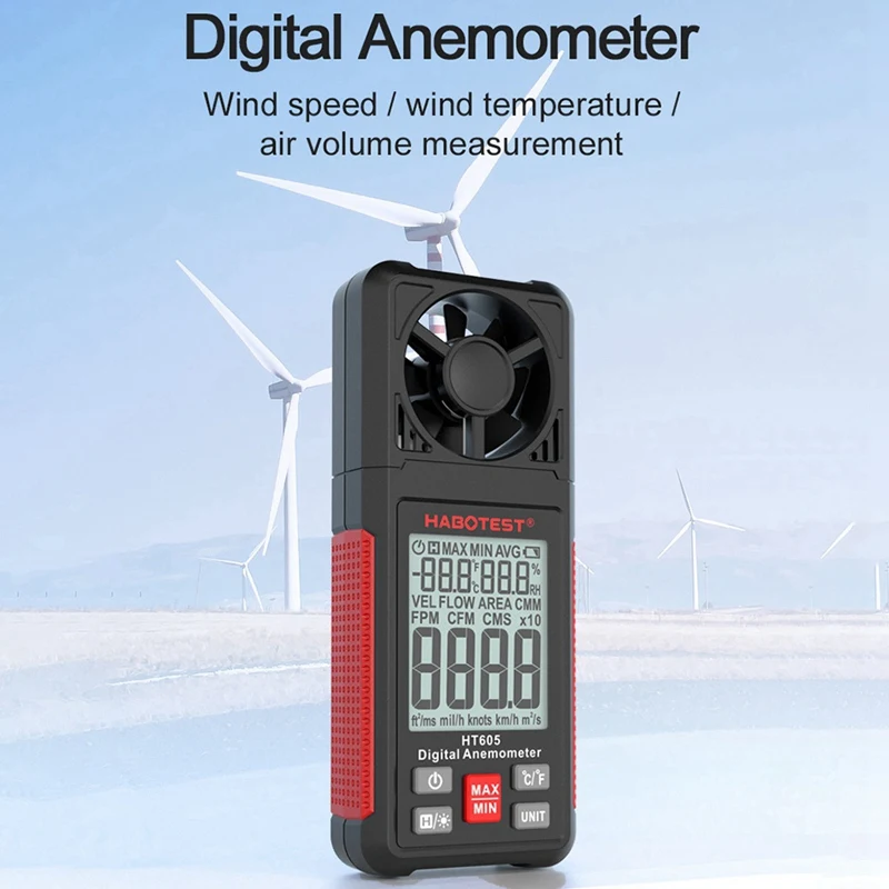 2025 New HABOTEST HT605 Digital Anemometer Wind Speed Meter Portable Windmeter LCD Backlight Display Temperature Humidity Meter