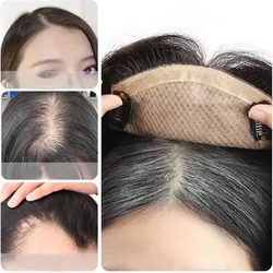 Natural Wave Human Hair Topper for Women Real Scalp Breathable Silk Base Toupee with Baby Hair to Hide Thin White Hair