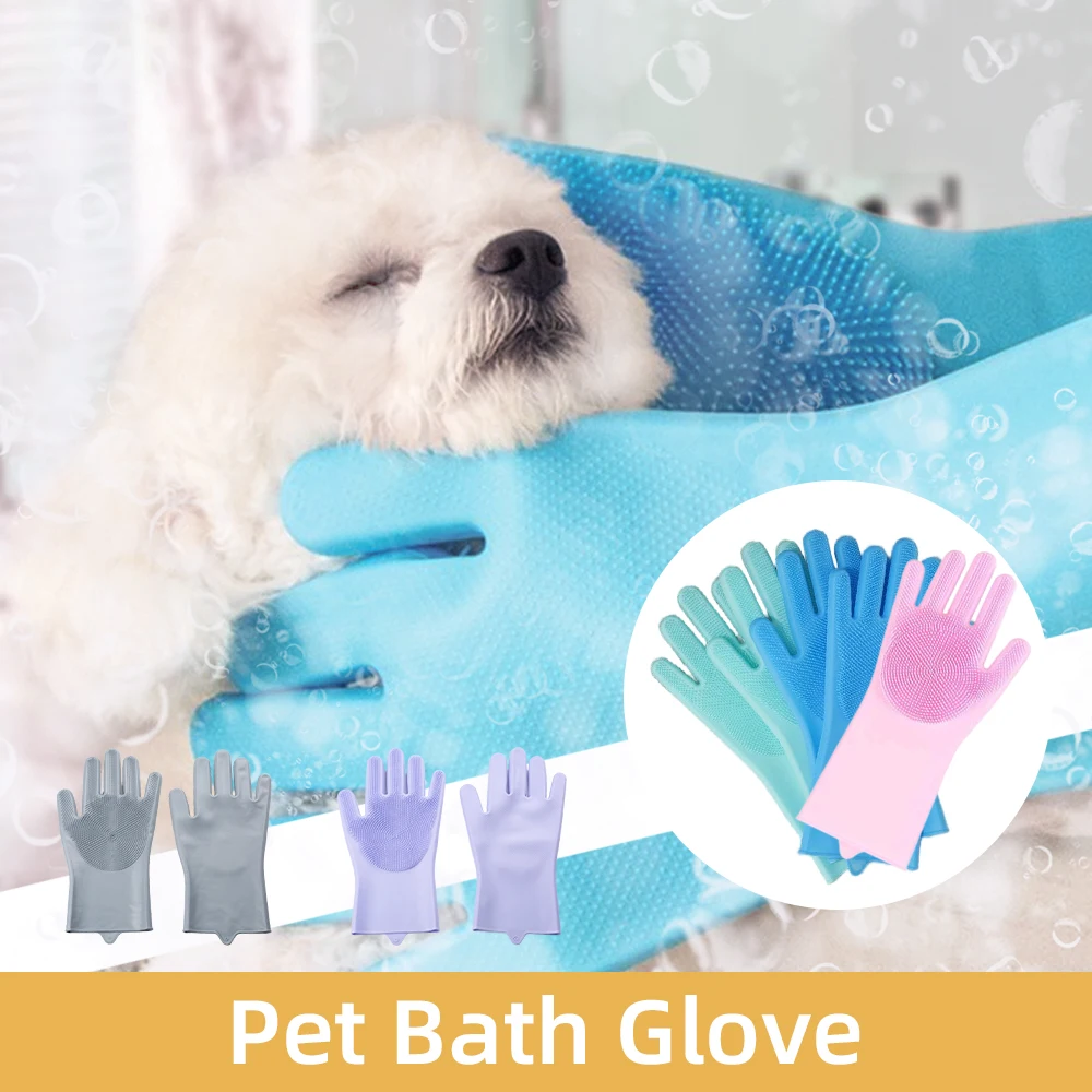 

Silicone Pet Bath Glove For Dogs Cats Grooming Scrubber Brush Hair Remover Massage Glove Gentle Cleaning Tool For Bath Shedding