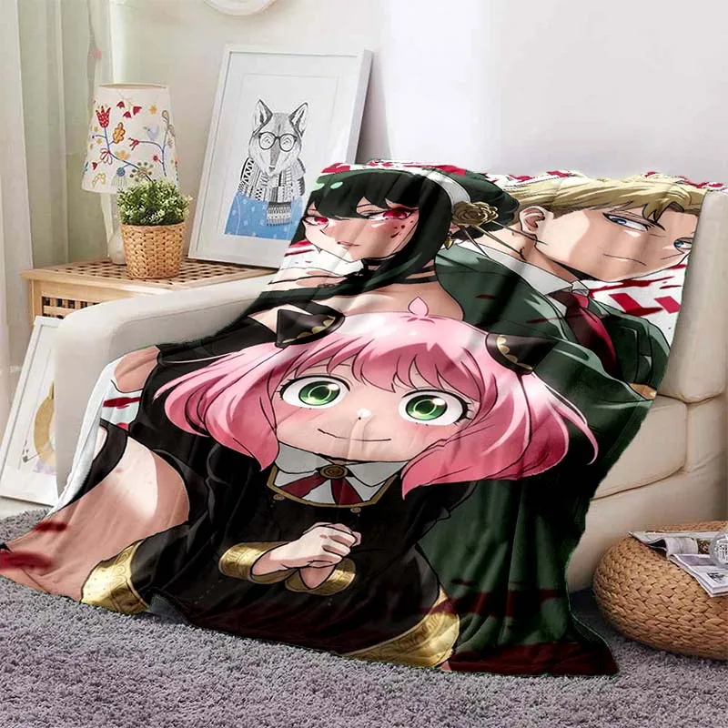 Anime S-Spy x Family Print Flannel Blanket comfort Ultra Soft Warm Throw For Bedroom Living Room Indoor Home Decor Holiday Gift