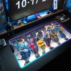 Overwatch D.VA RGB Gaming Mouse Pad Large Computer LED Mousepad Mat XXL Colorful Deskmat With Backlit Table Carpet For PC Gamer