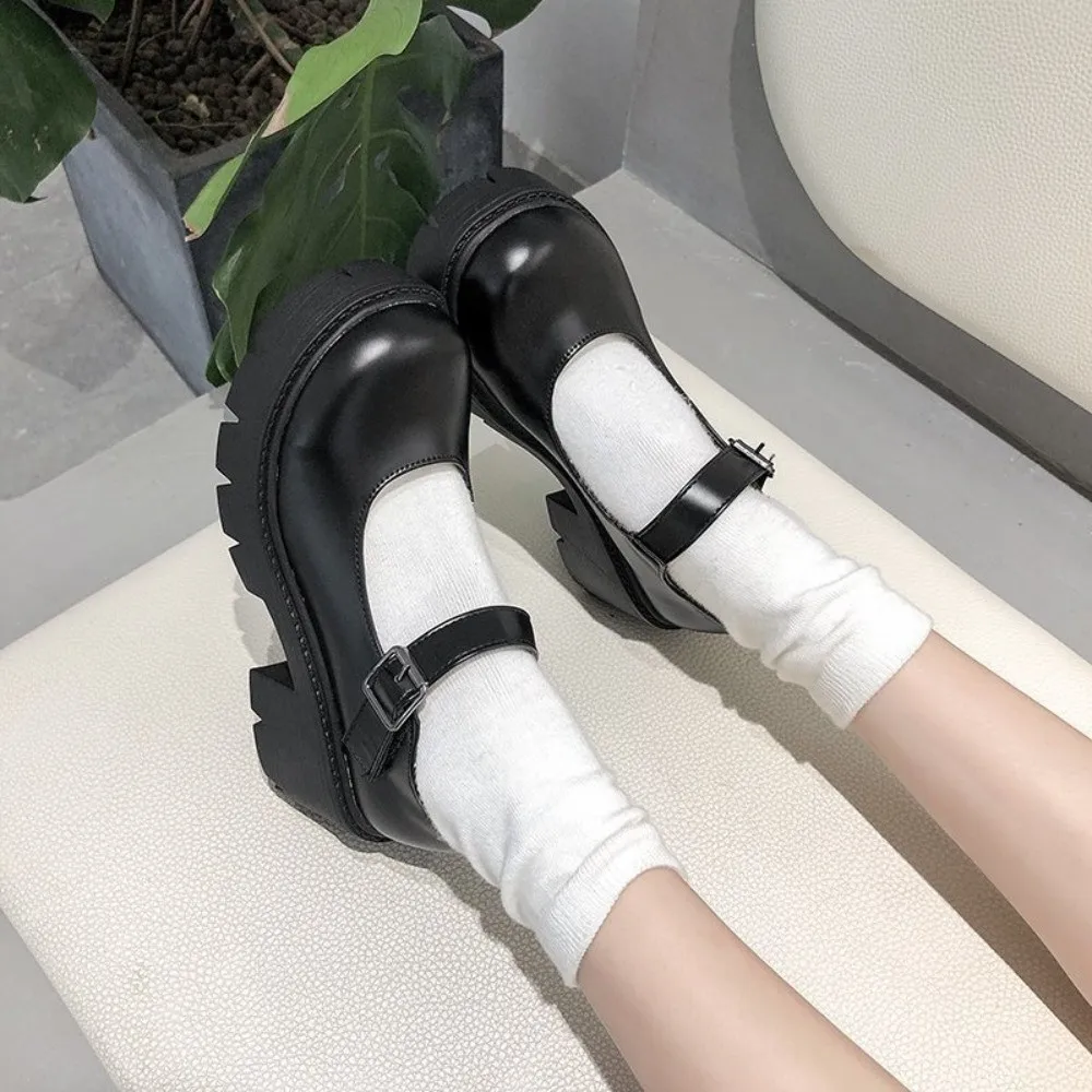

Mary Janes Lolita JK Leather Shoes Glossy/Matte PU Leather Casual Single Shoes Lolita Platform Black High Heels Shoes Daily