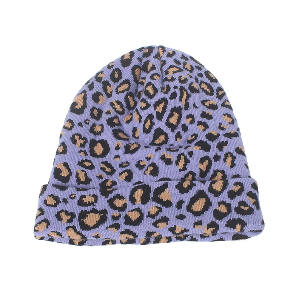 

Purple Leopard Warm Knitted Beanie Size Fits Most Woman Winter Autumn Knit Hat Soft Comfortable Fashion Outdoor Hat