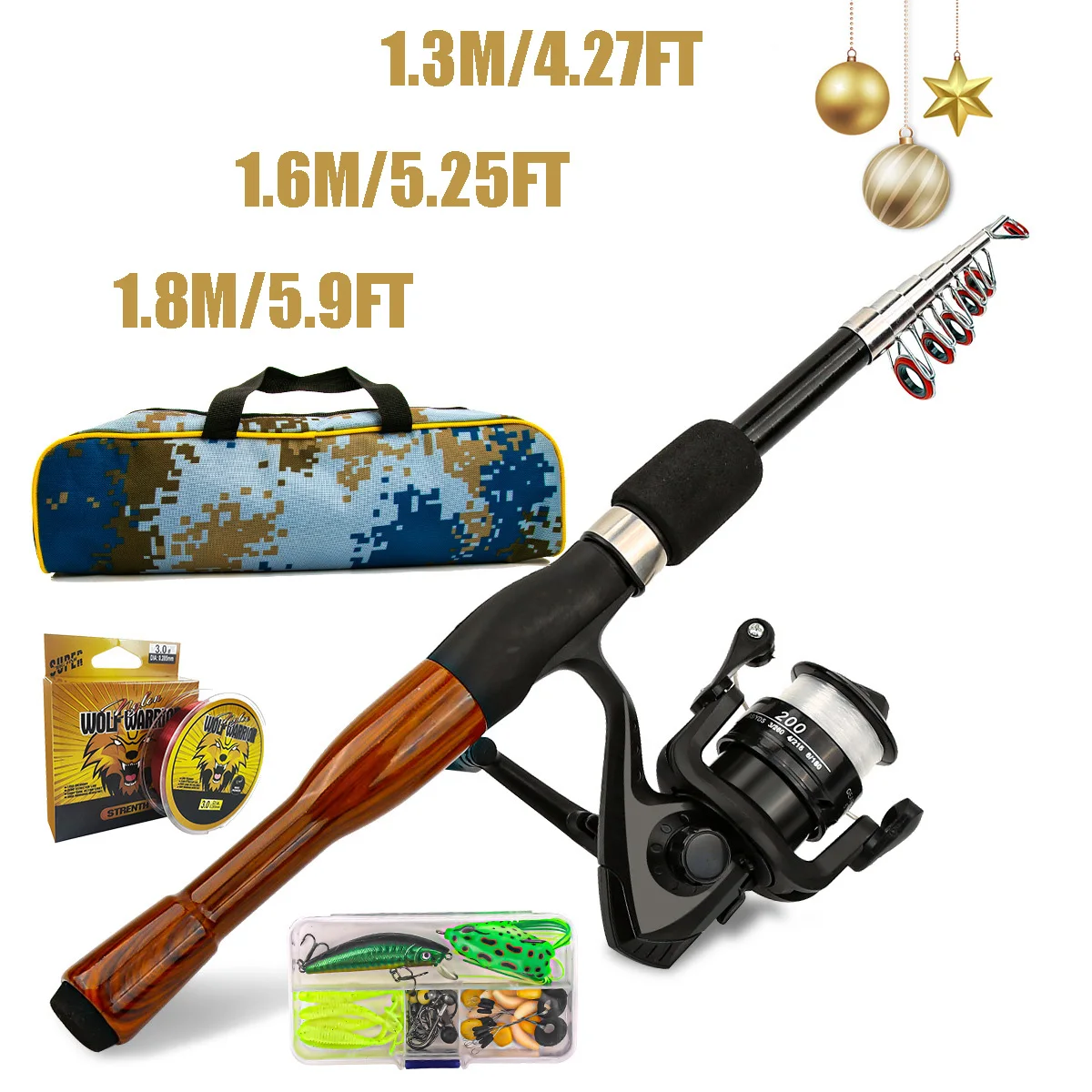 

Outdoor Fishing Gear Set Lure Rod Set 1.3-1.8m Carbon Fiber Rod and Max Drag 10kg for Bass Fishing Pesca 5pcs Set