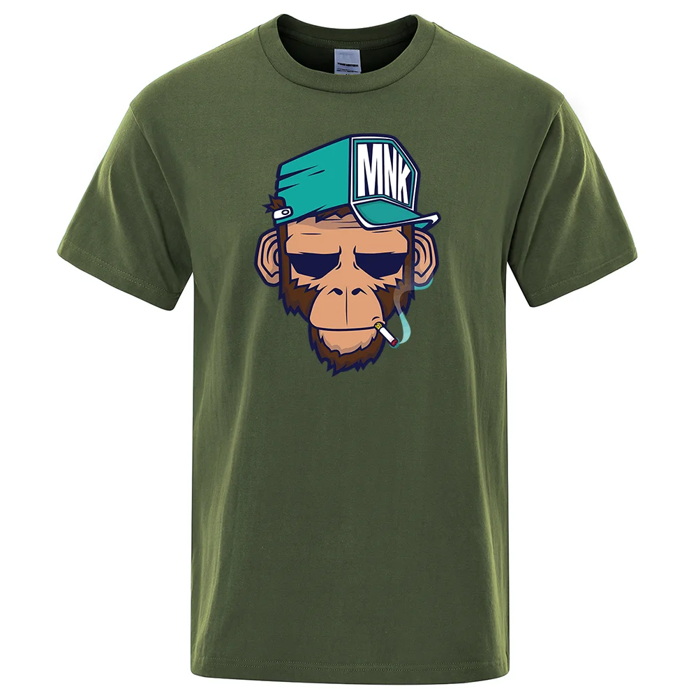 Cotton Tops Smoking Monkey Cartoons Short Sleeve Men Personality Street T-Shirts Loose Oversized Tees Breathable Soft Clothing