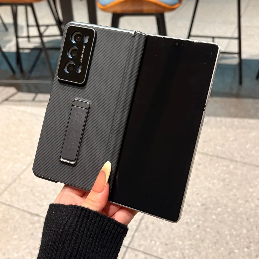Coque de luxe en fibre de carbone pour Huawei Honor Magic V2, support avec charnière centrale, protection arrière pour téléphone Magic VS2 V2
