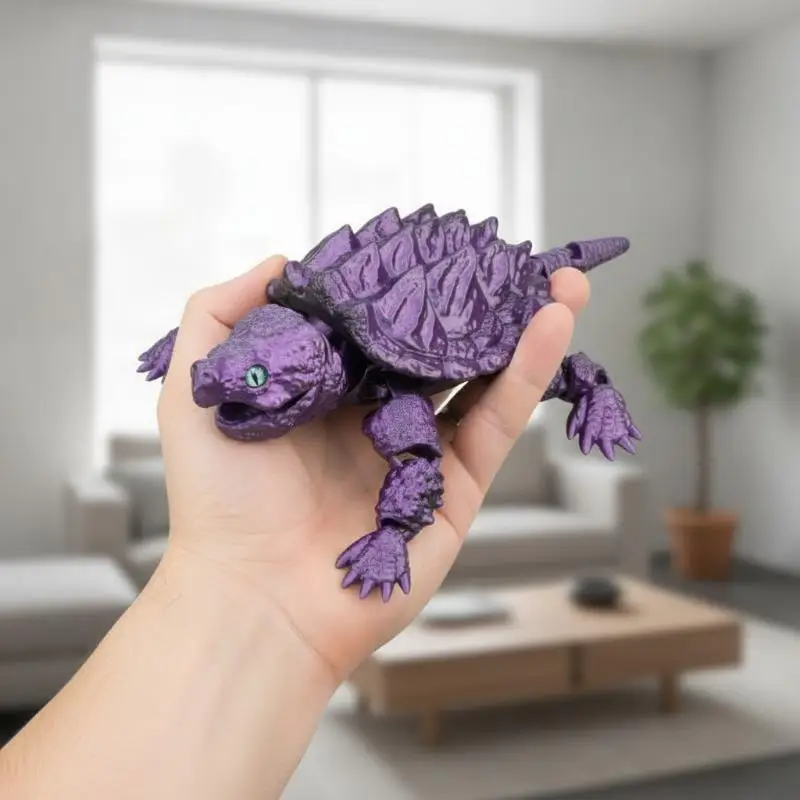 New 3D Printed Alligator Snapping Turtle With Flexible, Movable Joints And An Open Mouth - A Popular Gift And Desktop Ornament