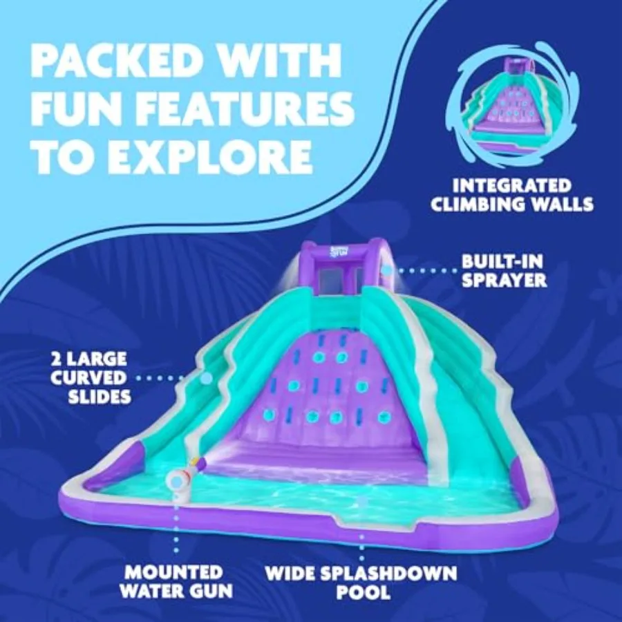 Outdoor inflatable water slide park with heavy-duty PVC blue and red featuring climbing wall dual slides splash pool quick setu