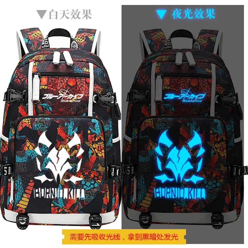 Anime Blue Archive Backpack Cosplay Travel Bags USB Oxford Casual Schoolbag Teenage Lochi Mari Luminous Bagpack Birthday Gift