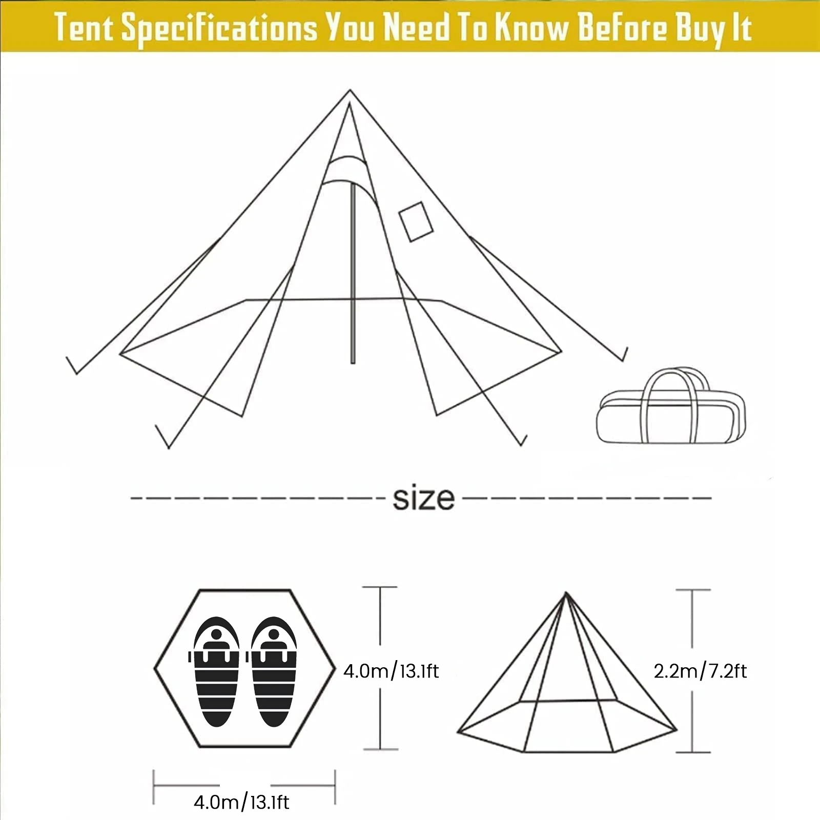 PAKICETUS Hot Tent mit Schornsteinöffnung und Schneeschutz, 5,24ft~7,21ft Stehraum, für 2-4 Personen, 4-Jahreszeiten-Rucksackzelt, Tipi-Zelt – Detail 7