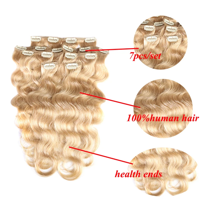 Body Wave Clip in Hair Extensions Real Human Hair 7Pcs Remy Human Hair Clip in Extensions for Women Natural Human Hair Extension