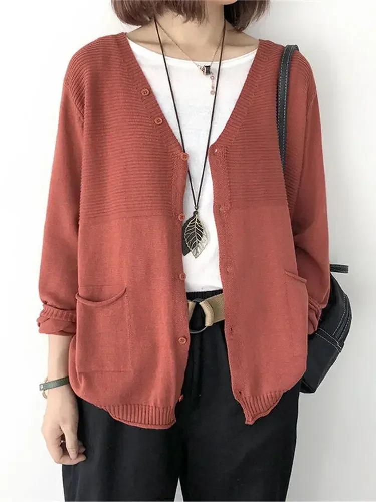 

Autumn Winter New Knitted Cardigan Women Casual V Neck Sweaters Female 2025 Spring All-Match Fall Coat Lady Pockets Cardigans