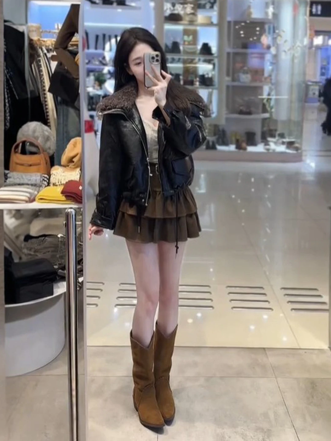 

Ретро-куртка с коротким воротником в американском стиле, модная женская кожаная куртка на молнии, утепленная, весна 2026