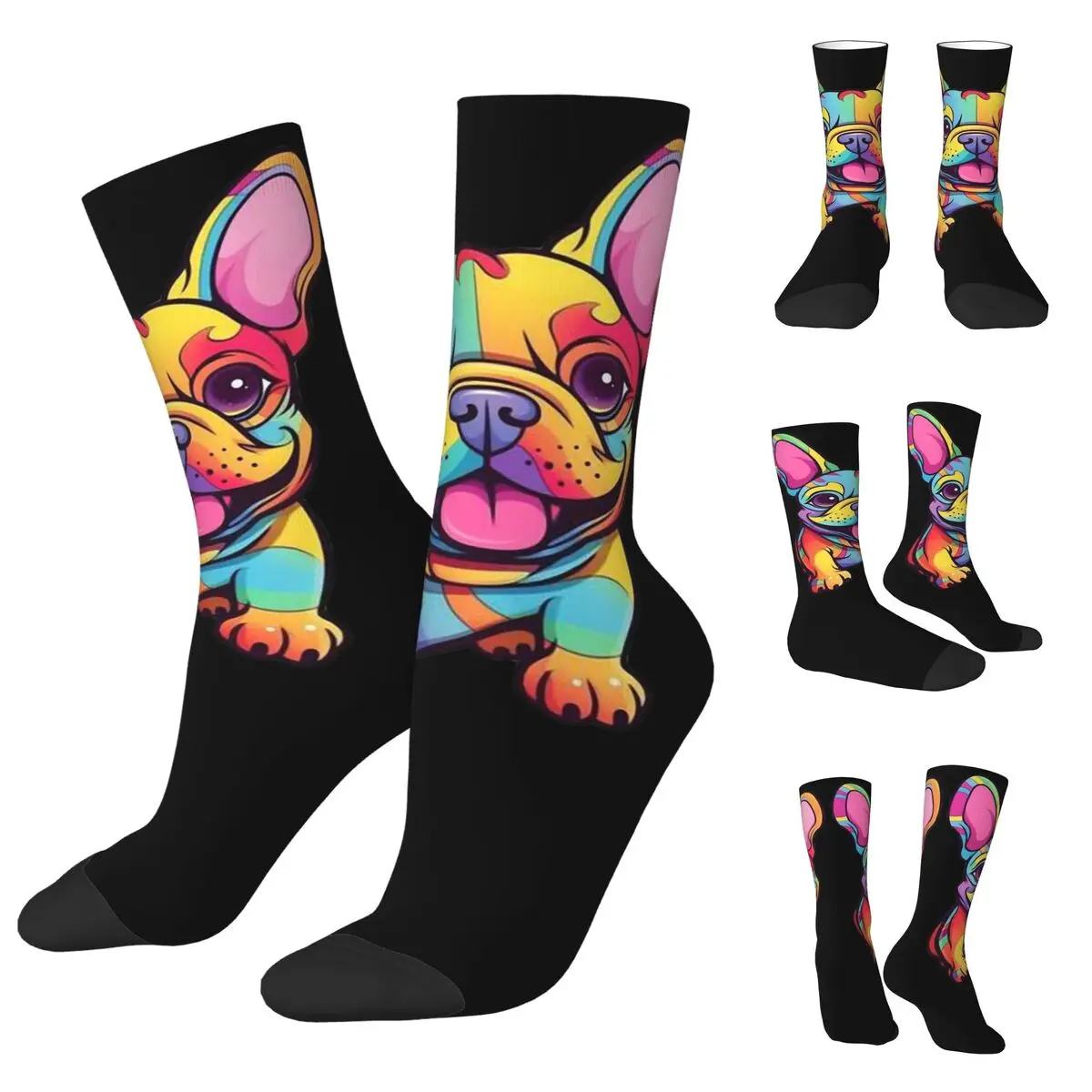 Windproof 3D Print Unisex Socks, Cute Pets, Bulldog Pattern, Happy Street Style, Crazy Sock, Não Marca