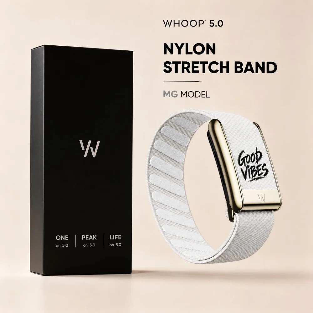 Compatible with WHOOP 5.0 MG Letter Pattern Stretch Nylon Woven Sport Replacement Wristband U-Shaped Metal Clasp