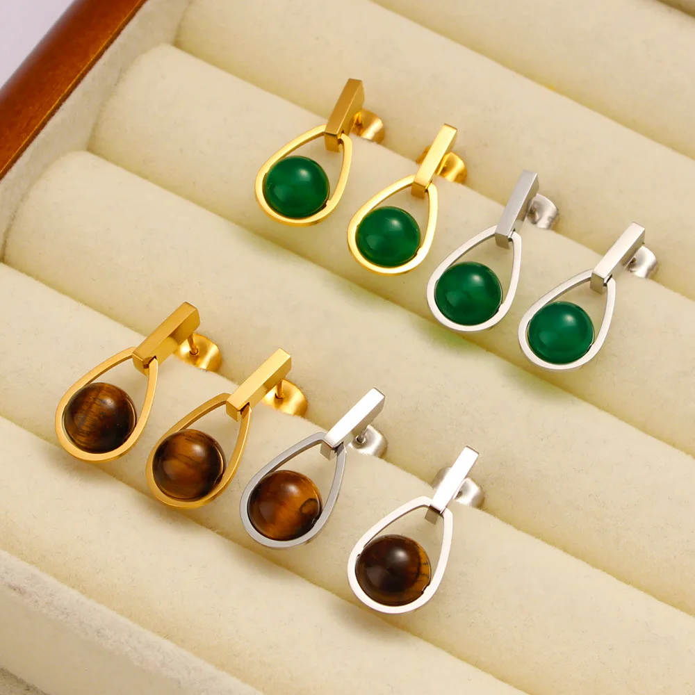 

DIY accessories Foreign trade stainless steel water drop ball emerald pendant earrings niche forest system high-end summer earri