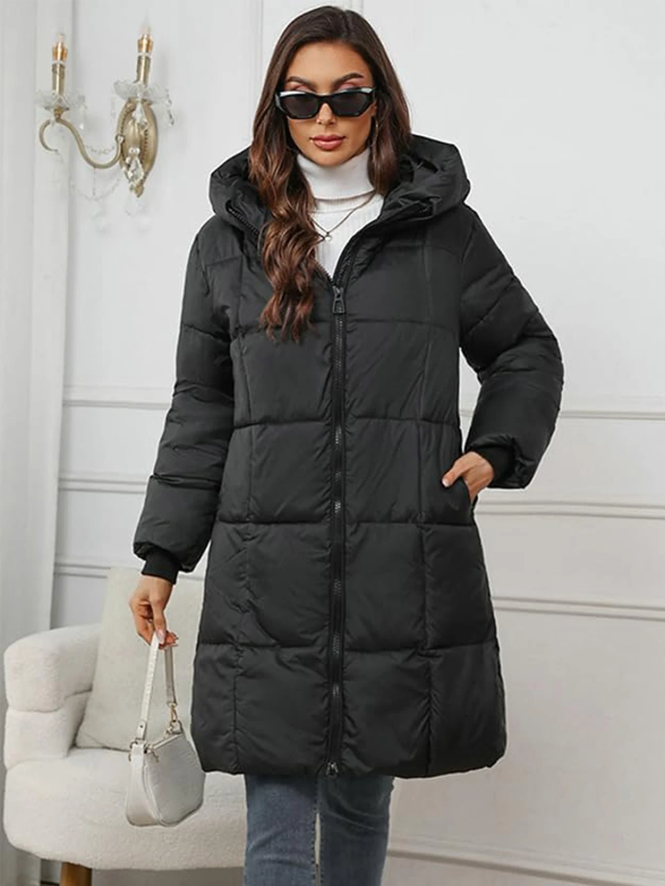 سترة مبطنة طويلة من Conciso مع قلنسوة وسحاب للنساء مبطن خفيف الوزن ملابس خارجية منتفخة مقاومة للرياح سترة ربيع الخريف W1836 #1