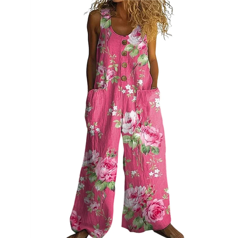 

AG-женские летние повседневные комбинезоны в стиле бохо, широкие комбинезоны, мешковатые комбинезоны с цветочным принтом и карманами