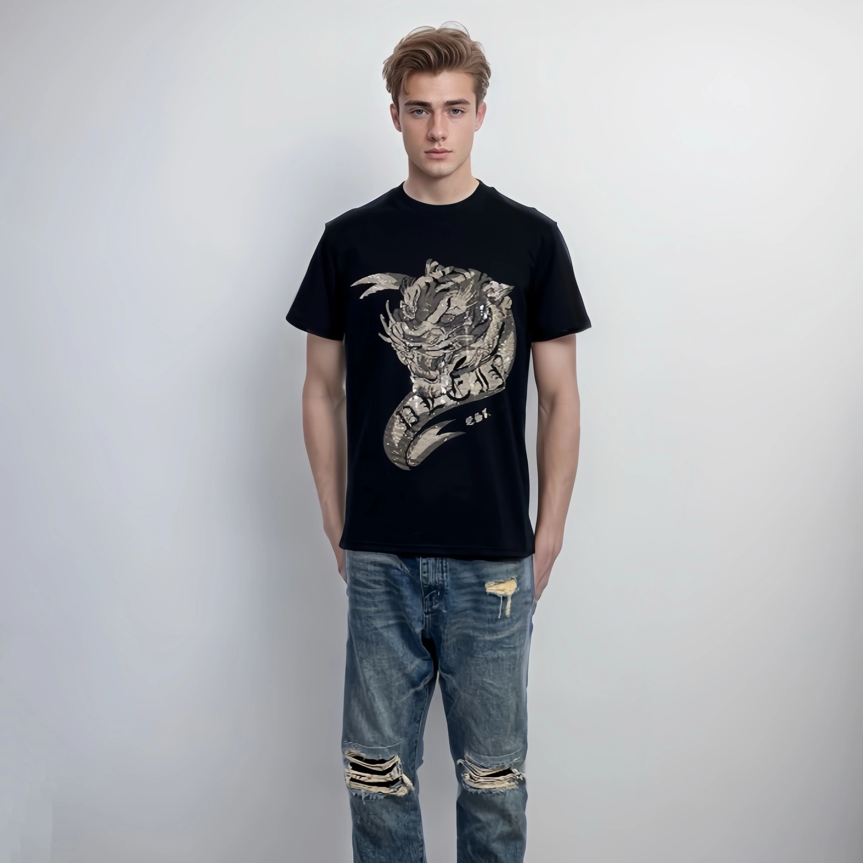 ALEX PLEIN Tiger Rhinestone T-Shirt | Metal Leather Patch & Organic Cotton |2025 Summer Anti Shrink Luxury Streetwear