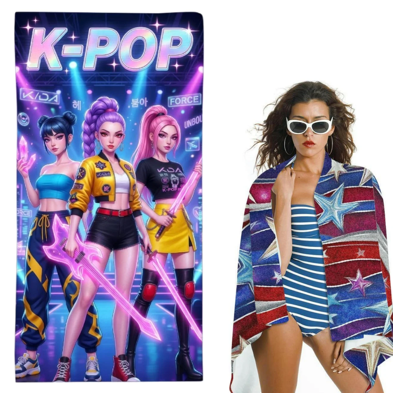 Pop Girl Group Cute Print Quick Dry Beach Towel Anti-Sand Soft Comfortable Skin Friendly Large Size Unisex for Beach Swimming