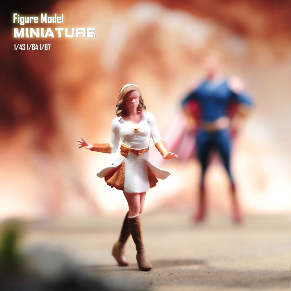 Painted Miniatures 1/43 1/64 1/87 망토를 입은 남자 & 마법의 힘을 가진 여자 도색되지 않은 그림 모델 장난감 보기 장식